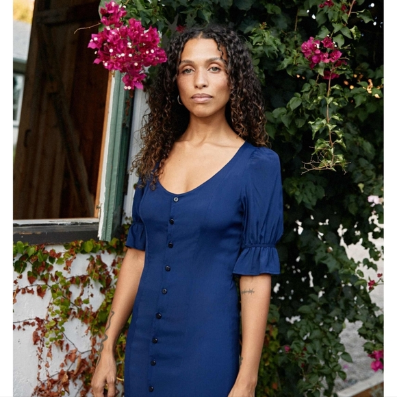 Christy Dawn Lennon Dress XS Midnight Navy Blue Puff Sleeves Midi Boho Country - Picture 2 of 16